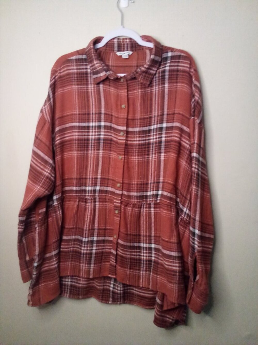 American Eagle Blouse Women XL Button Up Long Sleeve Y2K Plaid Brown Black